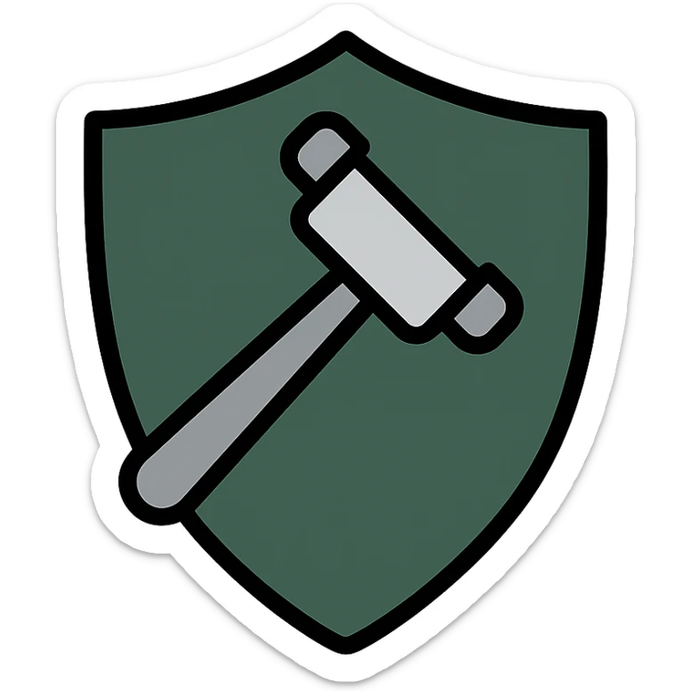 legal consulting symbol, shield and gavel, sleek, dark green and silver, corporate, reliable, for legal consultancy sticker