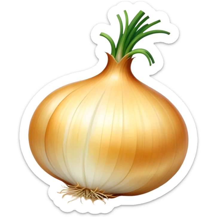 Cinematic crisp white onion, slightly peeled to reveal smooth layers, warm golden tones, rustic and fresh, soft glowing highlights. sticker