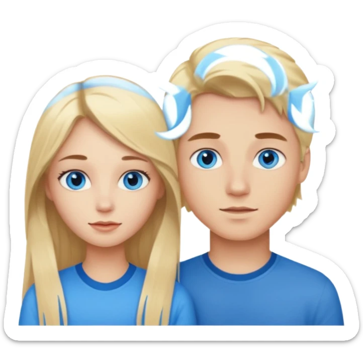 Couple blond boy bleu eyes and his girlfriend long brunette hair and blue eyes  sticker