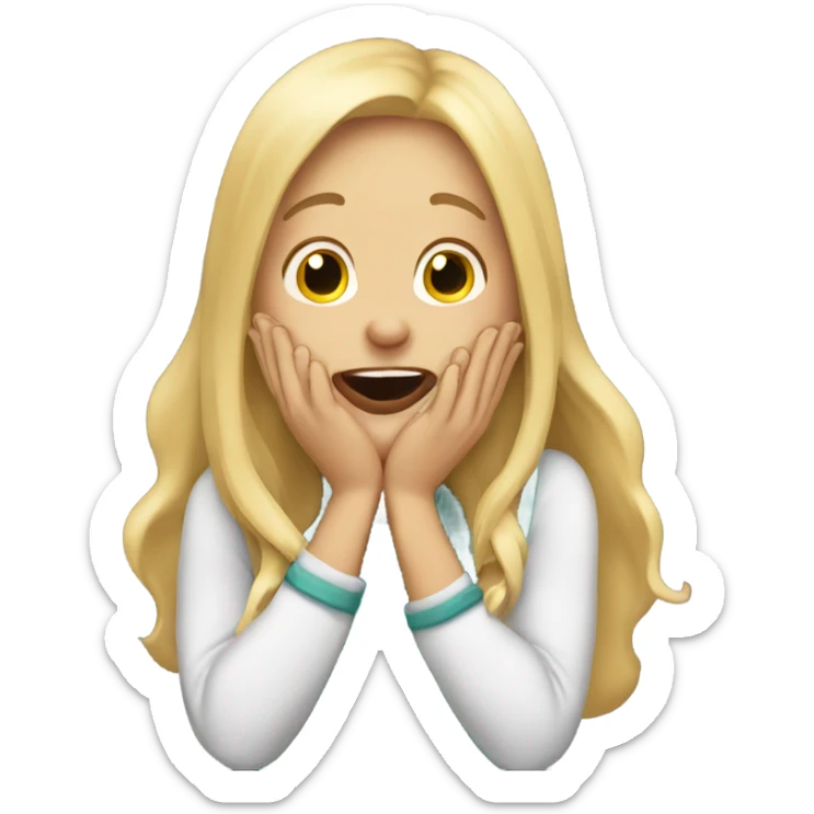 long hair blonde girl with her Hands covering her mouth giggling sticker