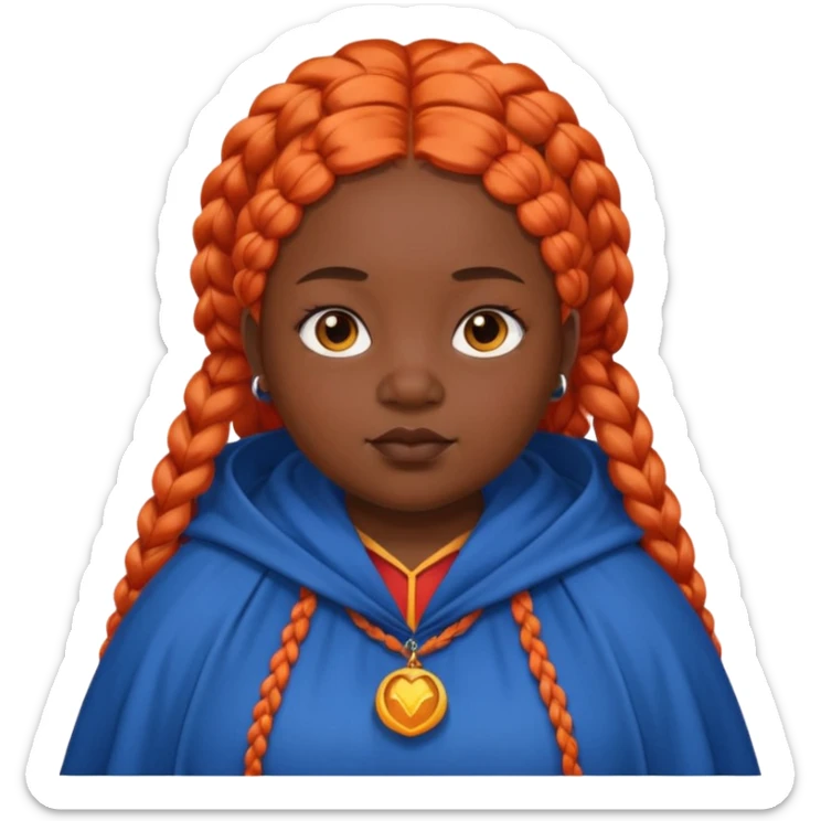 red orange braids hair girl, black skin, fat, wear blue cloak sticker