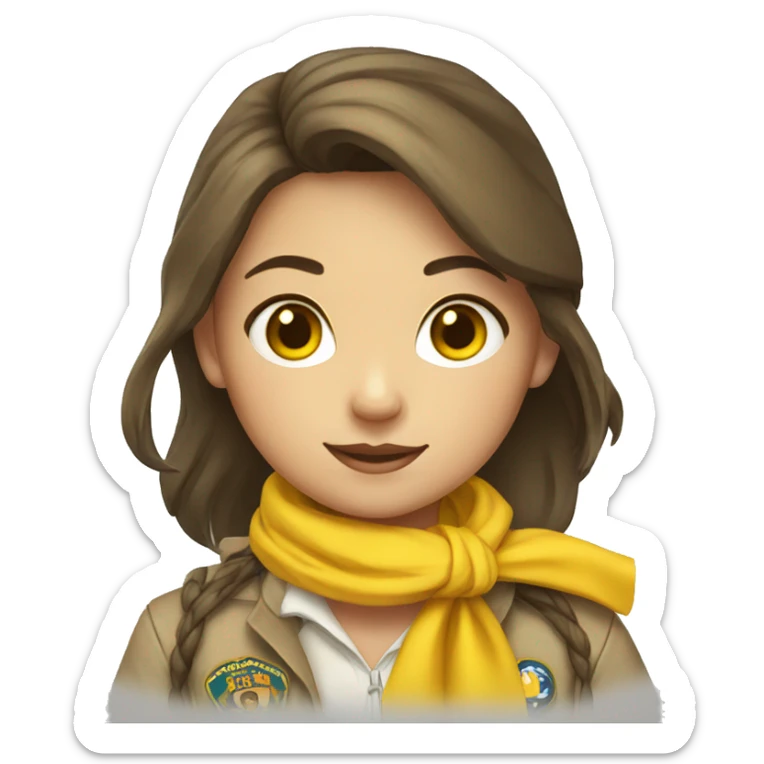 Scout girl with a YELLOW knotted scarf and a white scout shirt sticker