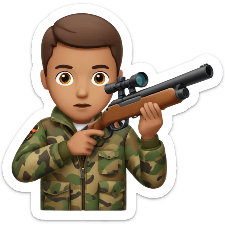 Male Hunter shooting a shotgun and holding it up to his face like he is looking through the scope to shoot something  sticker