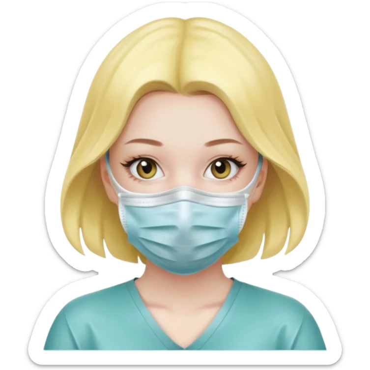 Teen girl wearing surgical mask and latex gloves  sticker