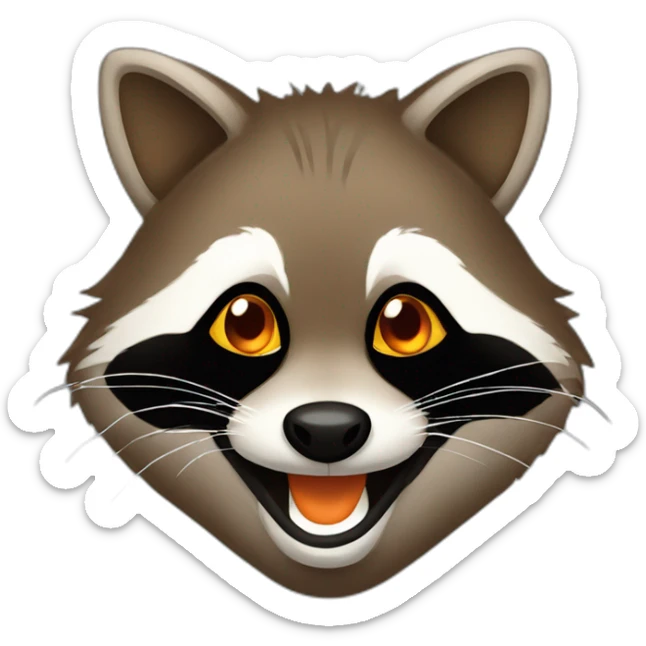 brown raccoon with orange eyes and a dark green hood that is laughing sticker