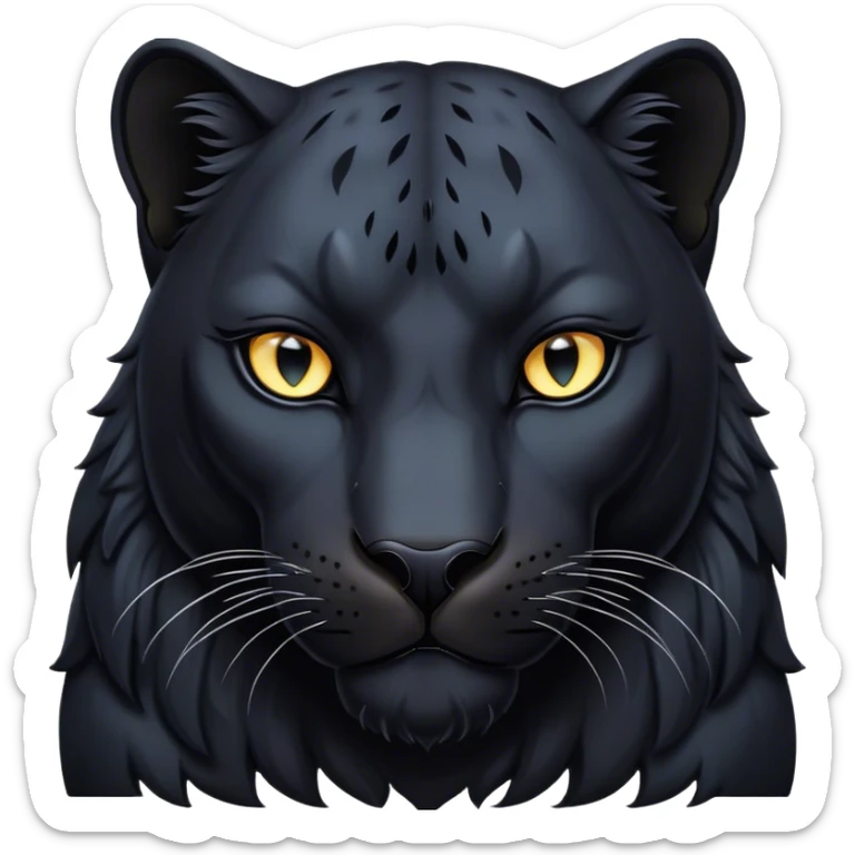 Cinematic Noble Panther Portrait Emoji, Poised and regal, with a sleek, muscular build draped in glossy, midnight-black fur and piercing, luminescent eyes, Simplified yet sharp and sophisticated features, highly detailed, glowing with a soft, mysterious glow, high shine, intelligent and enigmatic, stylized with an air of stealthy authority, focused and commanding, soft glowing outline, capturing the essence of a watchful and confident jungle guardian that appears ready to prowl out of the screen with effortless authority! sticker