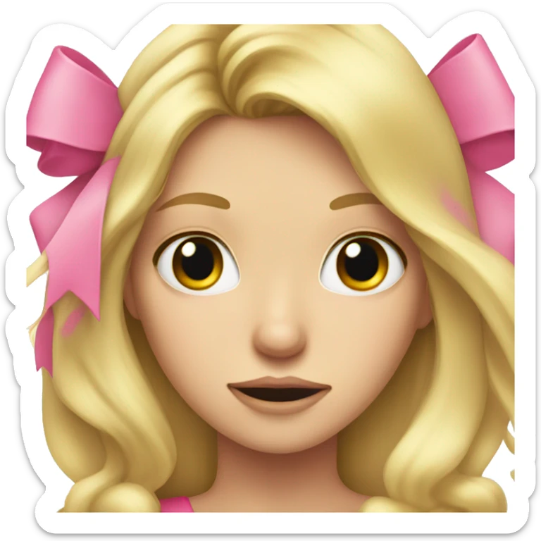 long, blonde hair pretty girl mad with a pink bow in her head sticker