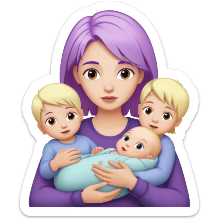 White woman with purple hair holding a baby with other little white kids with blonde hair around her sticker