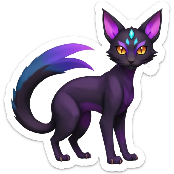 Black edgy Noivern-Purloin-Torracat-Sphynx-Lykoi-Caracal-cat-Fakemon-fusion-hybrid-creature sticker