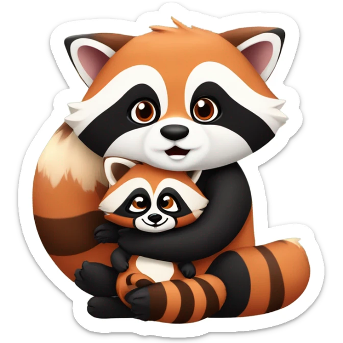 One male raccoon hugging a female red panda buying a home sticker