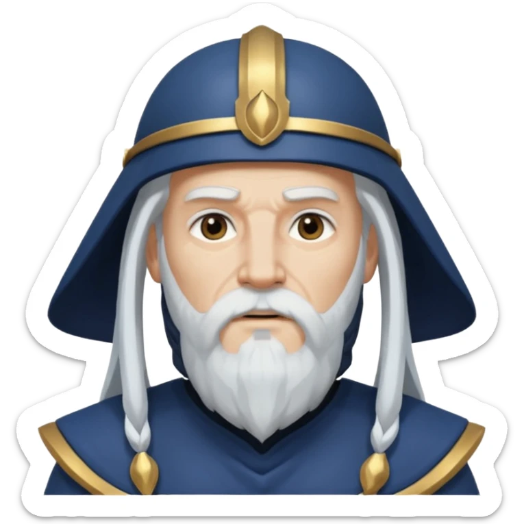 Odin, God of Wisdom from Gods and Goddesses with long white hair and beard, dark blue outfit sticker