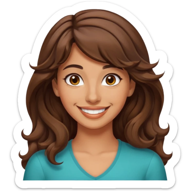 30 yr old middle eastern woman wavy brown hair side bangs big smile tanned skin brown eyes sticker