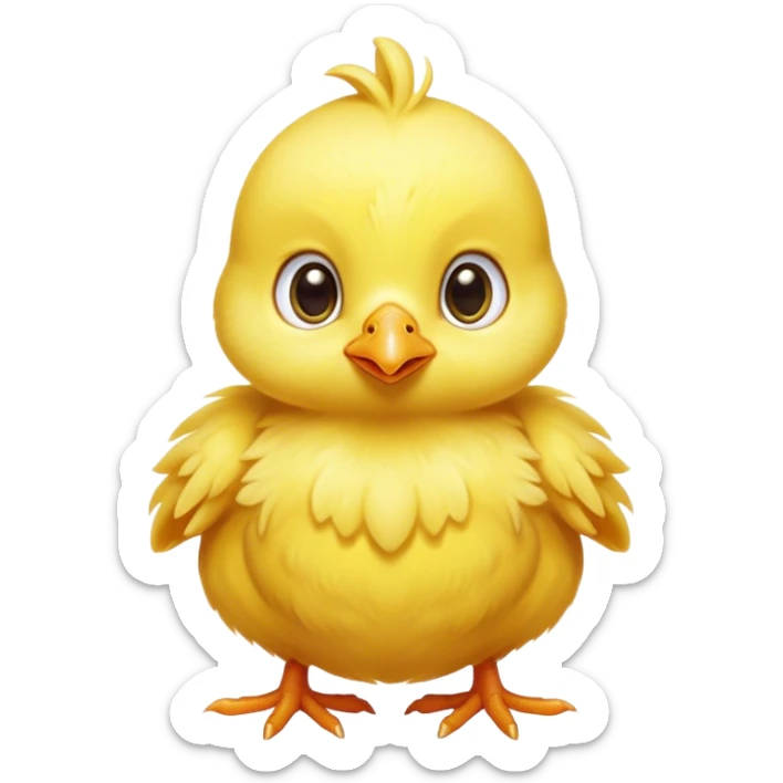 Cinematic Noble Yellow Baby Chicken Portrait Emoji, Poised and regal, with a tiny, fluffy build and a vibrant, well-groomed bright yellow downy coat, deep-set soulful beady eyes, Simplified yet sharp and sophisticated features, highly detailed, glowing with a soft, dignified glow, high shine, intelligent and charming, stylized with an air of youthful elegance, focused and attentive, soft glowing outline, capturing the essence of a watchful and confident little chick, so majestic it feels as though it could peep out of the screen with effortless authority! sticker