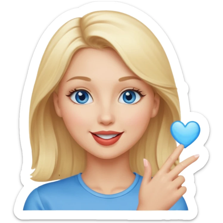 Une femme blonde yeux bleus qui envoi un bisous sticker