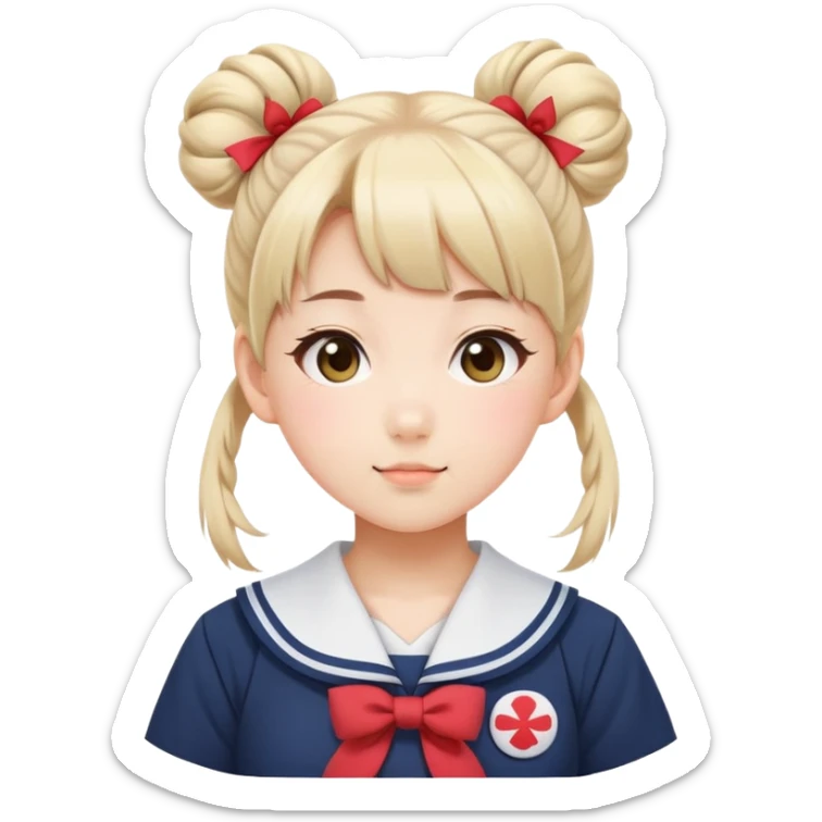 Super kawaii Japanese schoolgirl with high double bun hairstyle wearing Japanese sailor school uniform sticker
