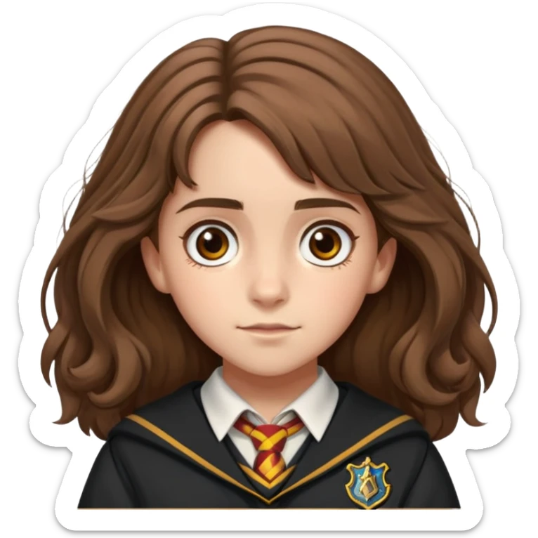 Hermione Granger portrait with bushy brown hair and Hogwarts uniform sticker
