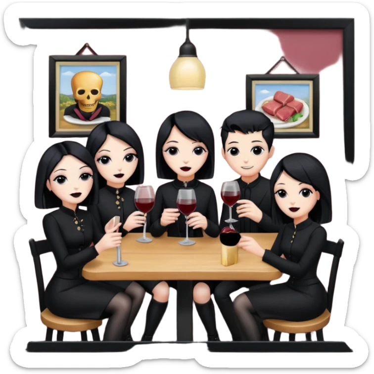goth artists enjoying wine Party at a french SPAM meat cafe LANDSCAPE  sticker