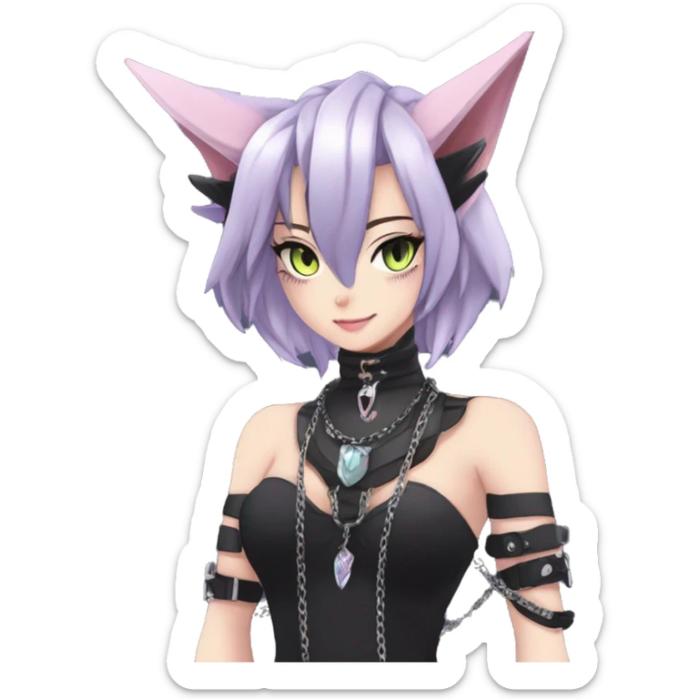 cool punk kawaii anime edgy distinguished pretty elegant beautiful fantasy black ethereal nargacuga-Noivern-sphynx-Quiana-Fakemon collar harness chains necklace full body sticker