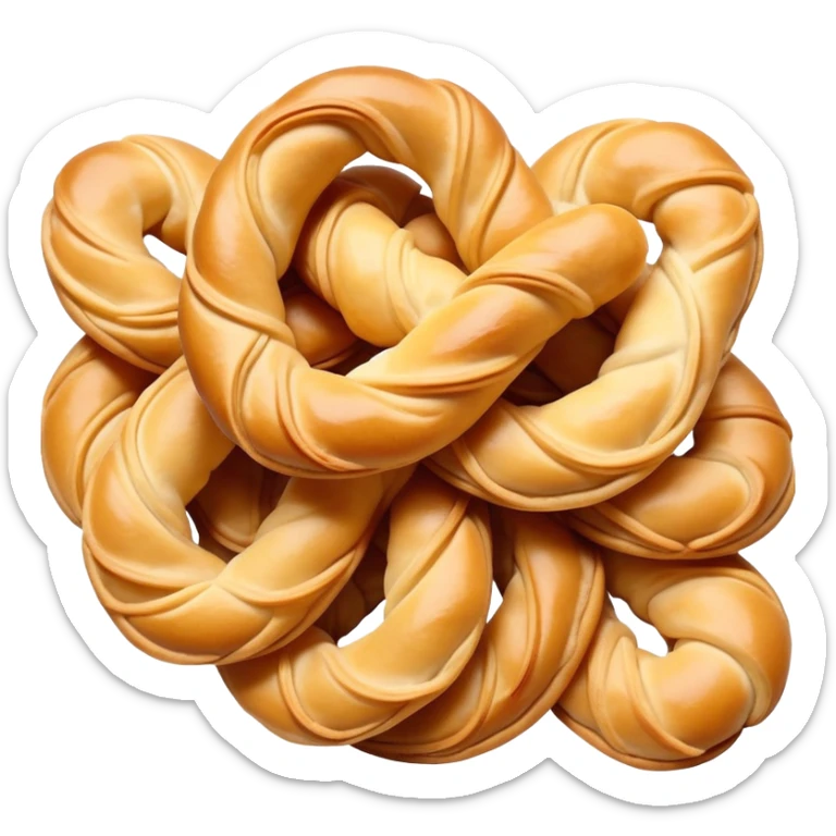 Tianjin Fried Dough Twist Mahua twisted crispy pastry, simplified emoji style with bold outlines and bright colors, cartoon style traditional Chinese fried snack sticker