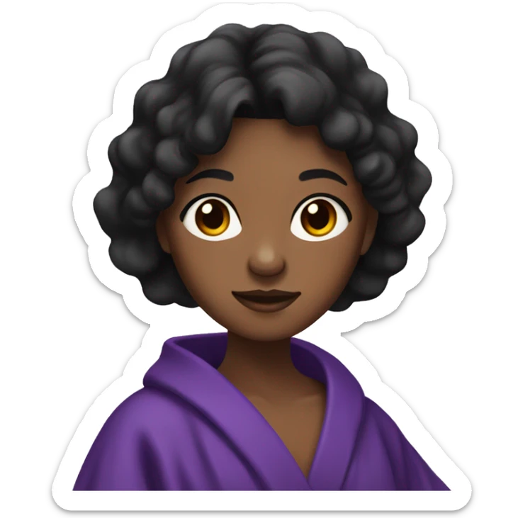 Brown skin girl with black hair wearing purple robe  sticker