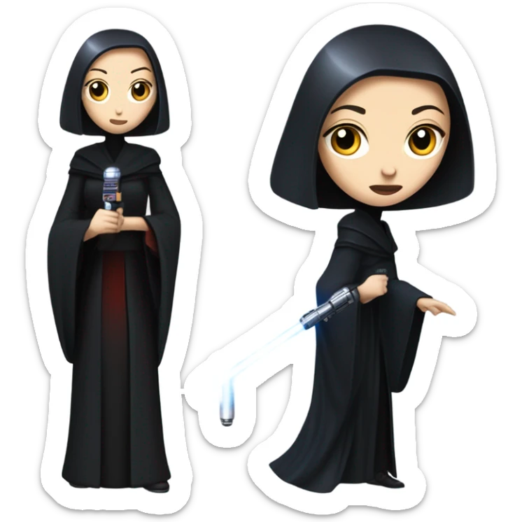 Jedi teen Morticia Addams flying a red and blue Zephyr-J powered by an imperial speeder sticker