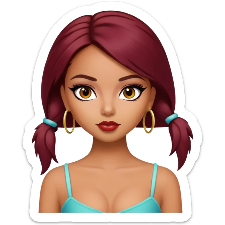 pretty bratz girl, latina, dark red hair,  brown eyes, black eyeliner, tan skin sticker
