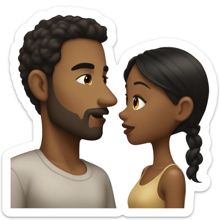 Tan man with black hair kissing brown girl long black hair  sticker
