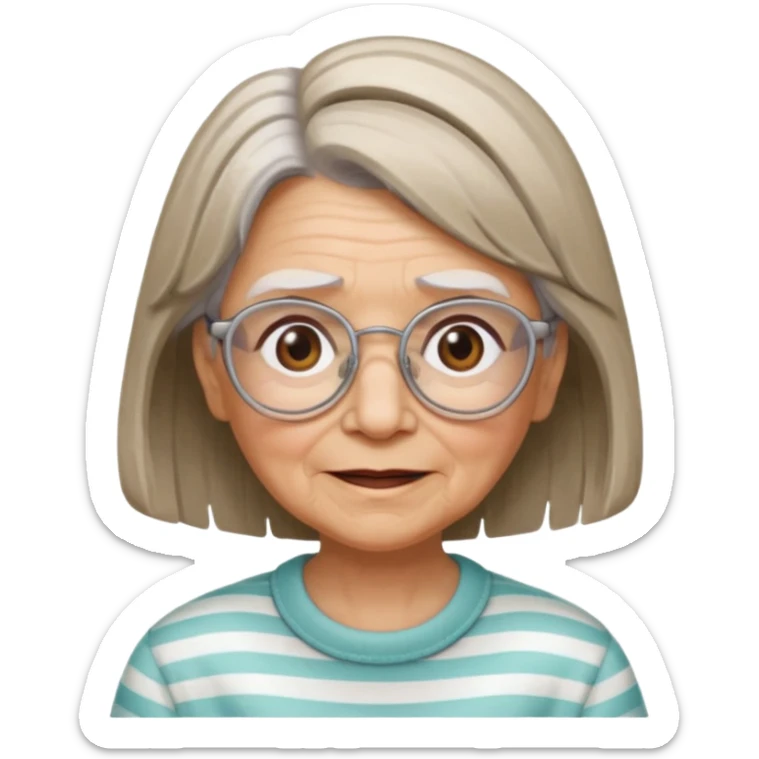 Grandma grandmother Gypsy alternative lifestyle concerned happy wise granny wire rims haircut long hair medium hair brown and white streaked hair sticker