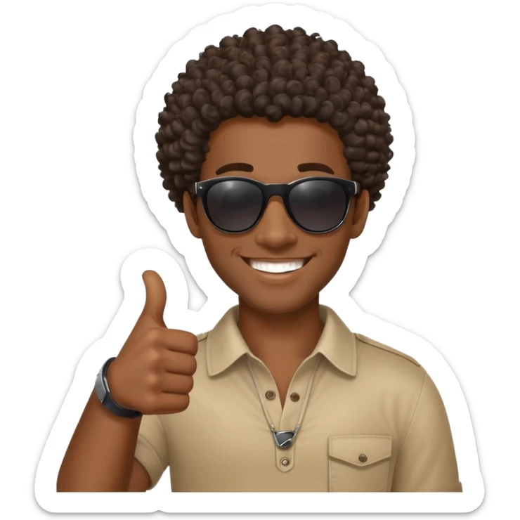 African Black tribal man with curly hair wearing sunglasses smiling thumbs up sticker