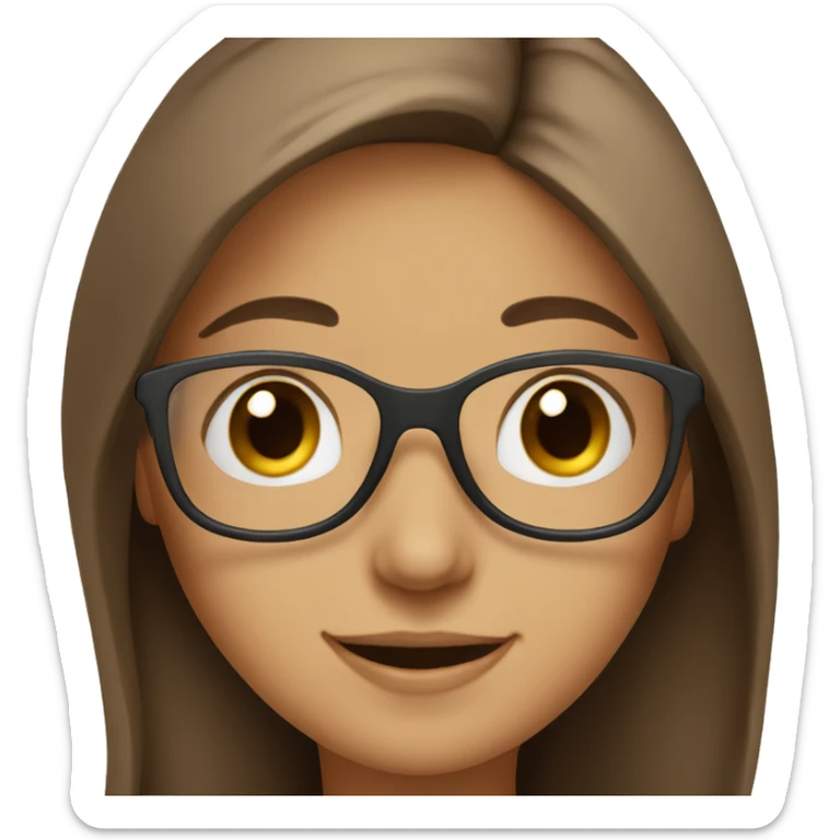 A girl from Dubai with brownish long hair wearing glasses smiling sticker