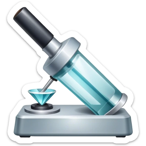 Glassworking icon, piece of glass being cut or polished, glass cutter, grinder, smooth shiny surface, sparks or glass shards, minimalistic style, clean lines, transparent background. sticker