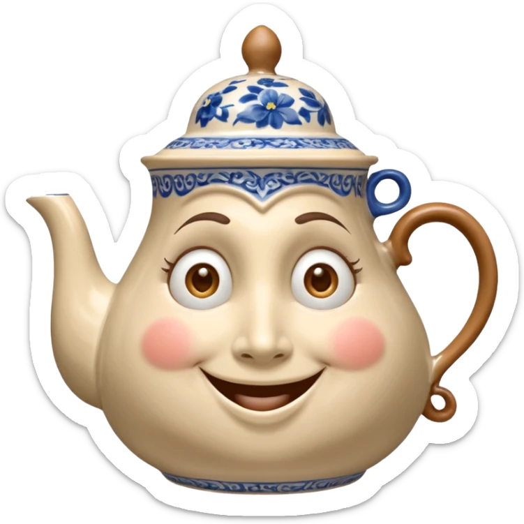 A character from the fairy tale Beauty and the Beast: Mrs. Potts, the lady who was turned into a teapot. She retains the teapot's original form, with an anthropomorphic face on the teapot. sticker