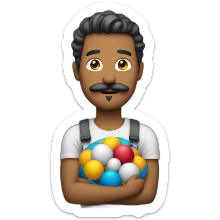  Expressivelyh strenuously carrying a lot of balls Man with mustache sticker