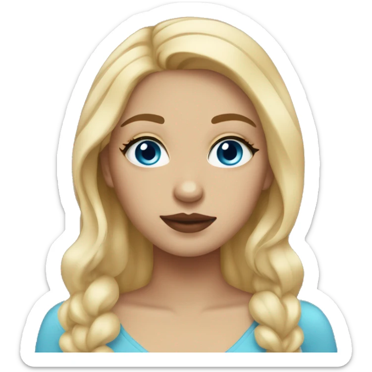 girl wth blonde hair, blue eyes,light skin, darker eyebrows, and lipgloss sticker