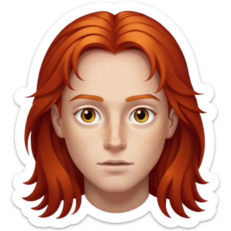 Bryce Quinlan from Crescent City, long red hair, golden eyes, freckles sticker