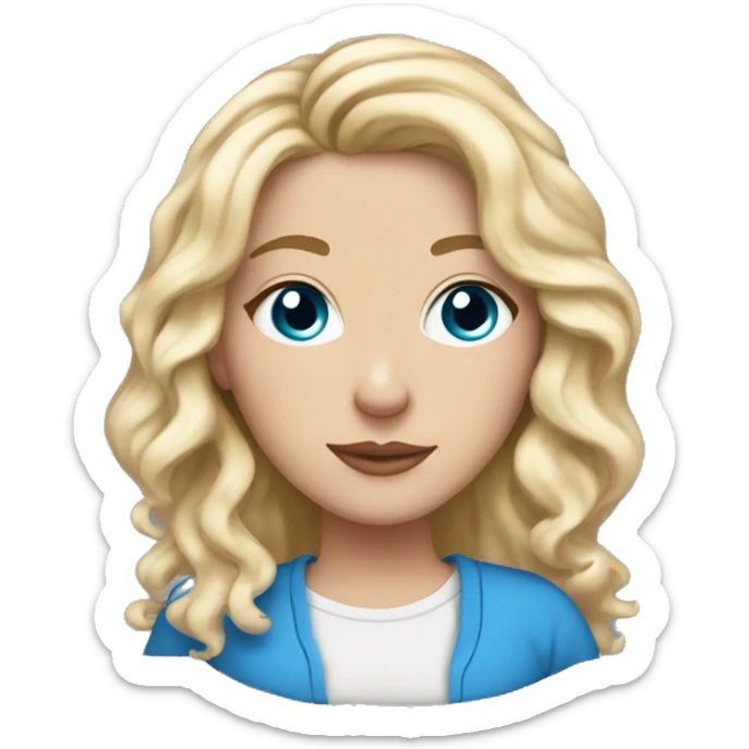white girl blonde with middle wavy hair and blue eyes with cup of tea sticker
