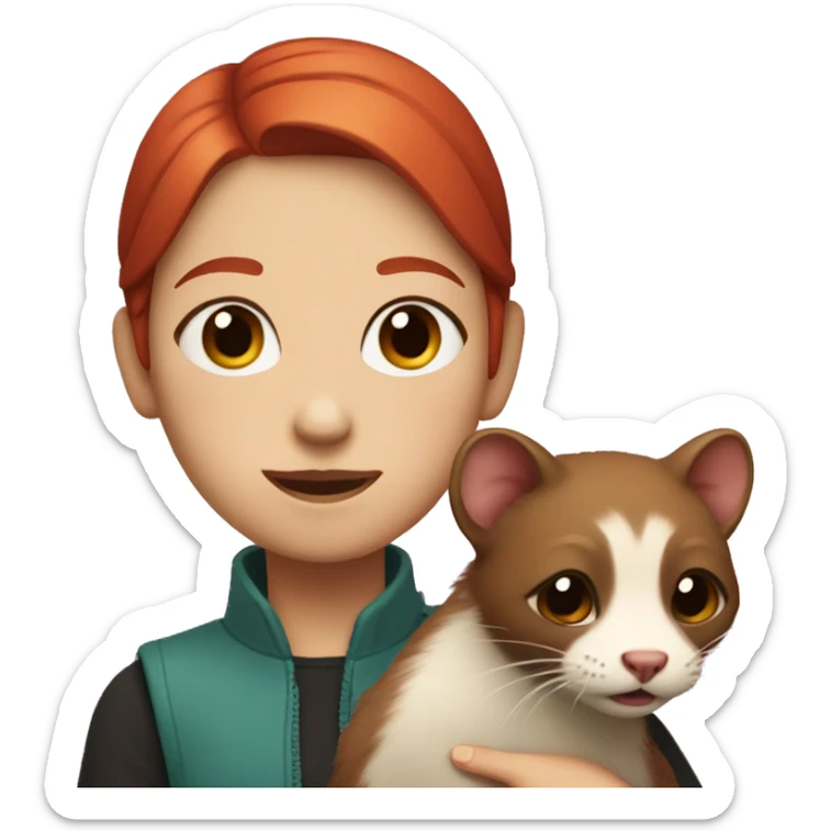 girl with red hair, with divided eyes, holding a ferret in her arms sticker