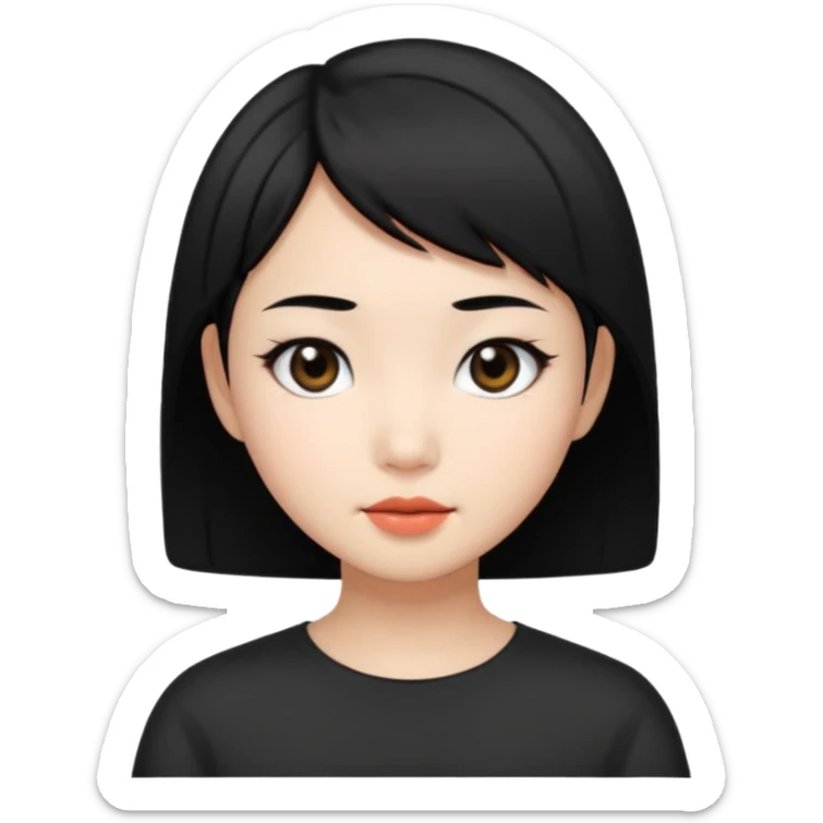 Asian pretty girl with black color short hair and black eyes sticker