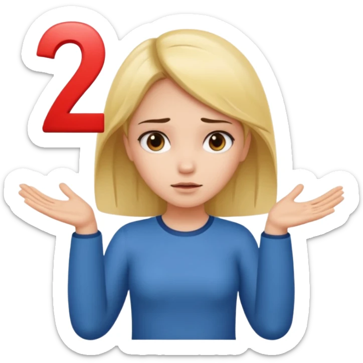 A girl shrugging with the number six over her left hand and the number seven over her right sticker