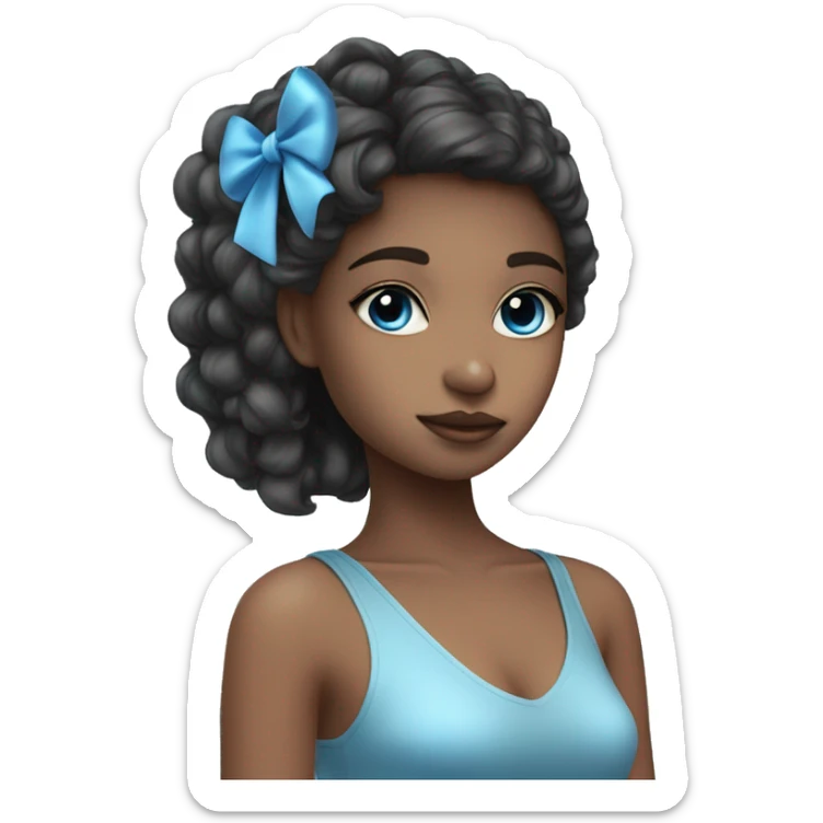 cute girl with hush cut + hime hairstye and coquette bow on the right side with blue eyes sticker