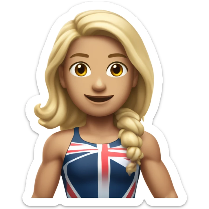 A girl with long blonde hair with wide shoulders wearing a Great Britain rowing swimming suit and has toned muscles and add a necklace that has a sea shell pendant  sticker
