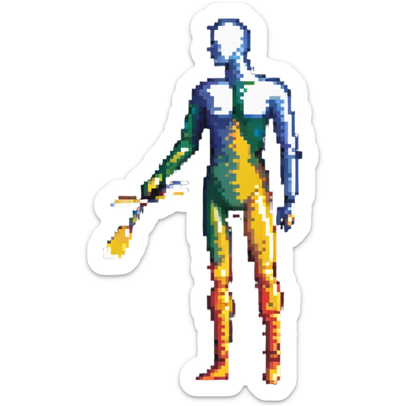 A paintbrush transforming into a metallic human silhouette, symbol of artistic identity sticker