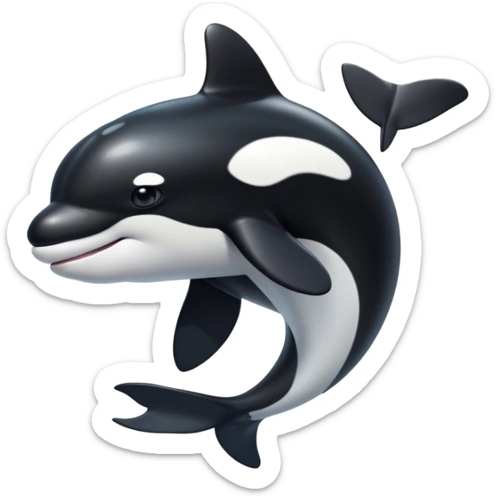 Cinematic Noble orca Portrait Emoji, Poised and majestic, with a sleek, streamlined black-and-white body, piercing intelligent eyes, and a powerful, commanding presence, Simplified yet sharp and sophisticated features, highly detailed, glowing with a soft oceanic radiance, high shine, intelligent and formidable, stylized with an air of deep-sea dominance, focused and alert, soft glowing outline, capturing the essence of an apex predator that appears ready to surge out of the waves with effortless authority! sticker