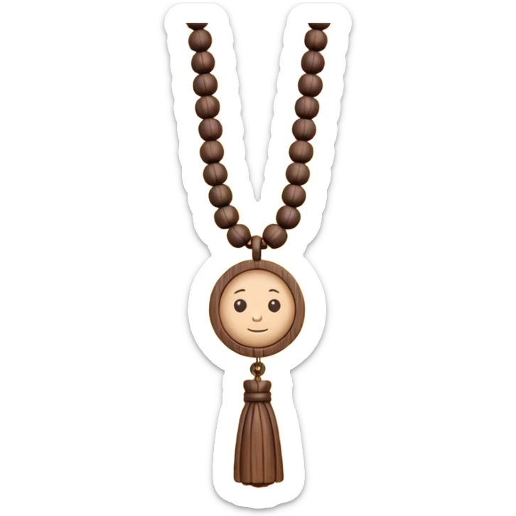 monk necklace object icon, wooden prayer beads with simple pendant, spiritual minimal design, natural wood texture, subtle sacred aura, 3D cartoon style, mobile game icon style, centered, clean background, no text, no watermark
 sticker