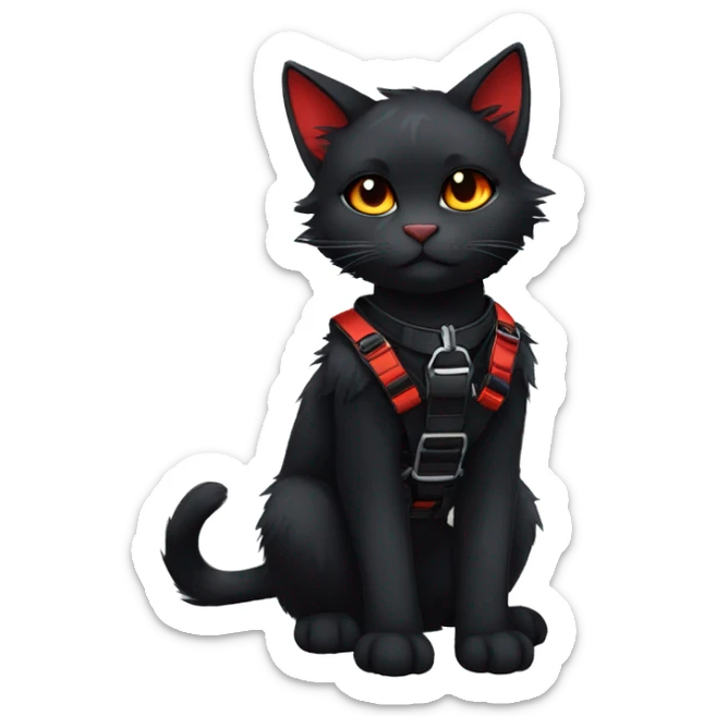 Anthro Edgy Cool Beautiful Black Cat-Fursona with Emo Hair-bangs with Red Streaks Chest Harness sticker