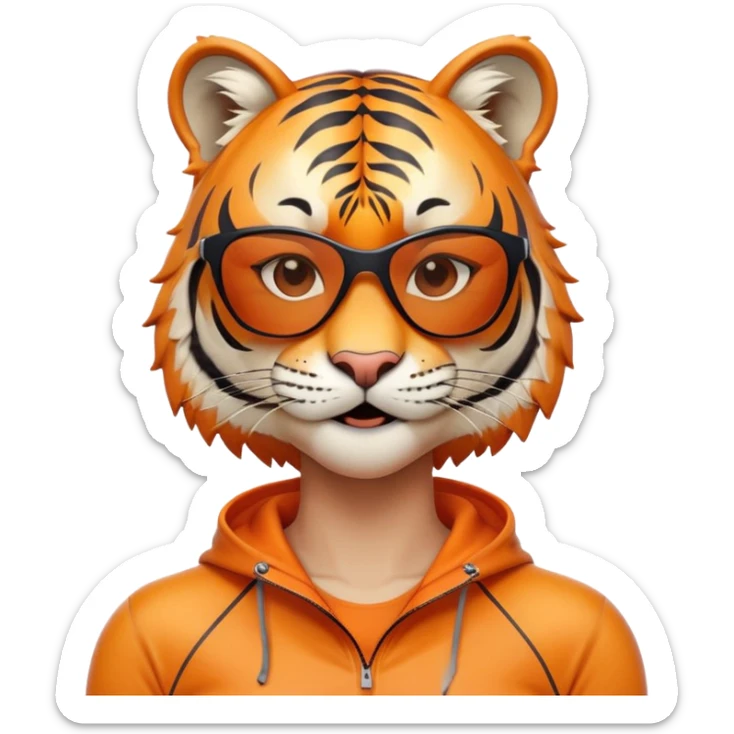 female energetic anthropomorphised tiger in sports clothes, wearing dark sunglasses, head and shoulders only sticker