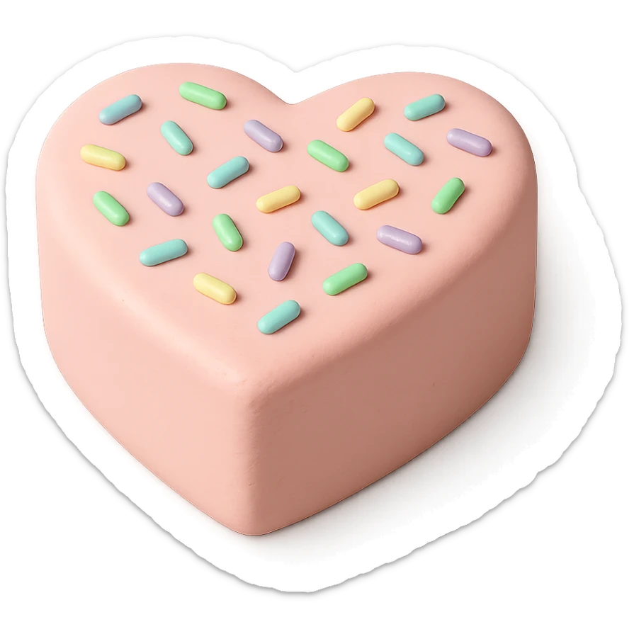 heart-shaped fondant cake with pastel sprinkles sticker
