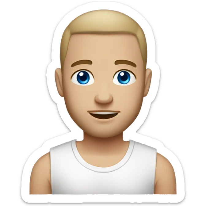 A guy with blue eyes, light skin, shaved hair under 0.5, a little beard on his chin, wearing a white T-shirt, a silver earring piercing with a cross on one ear. sticker