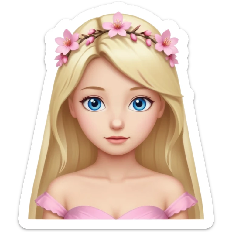 Beautiful blond girl with blue eyes and sakura pink wedding dress sticker