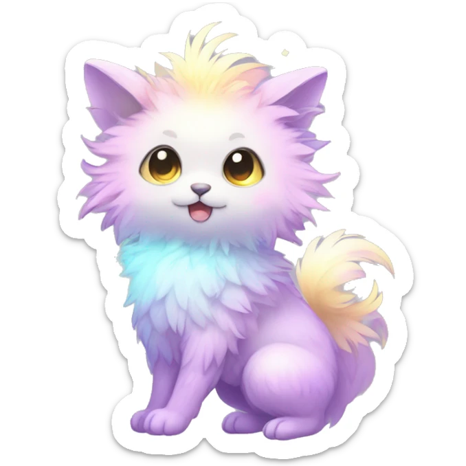 Shiny Sparkly Colorful Pastel Fluffy beautiful fantasy Kawaii Ethereal Sona Fakemon-animal Full Body sticker